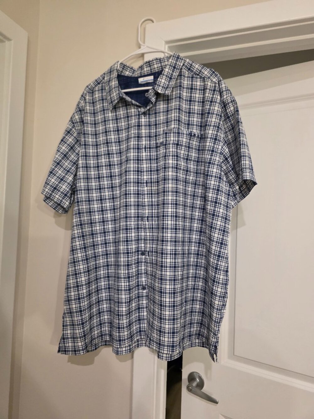 Columbia PFG Bonehead Short Sleeve Fishing Shirt Blue White Plaid Men's XXL / 2T